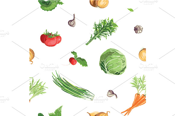 Fresh Vegetables Seamless Patterns