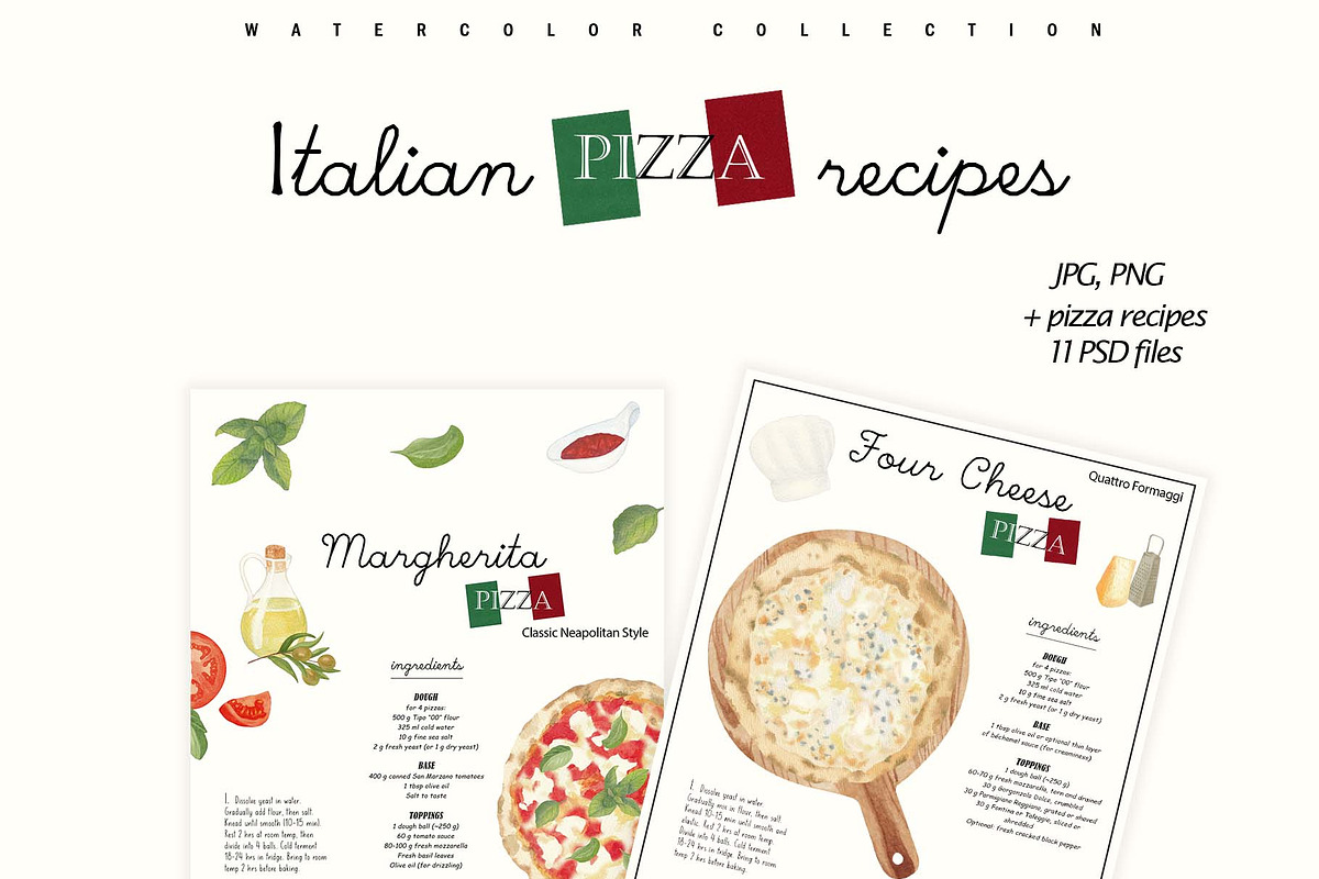 Italian Pizza Watercolor Recipe Set, a Food Illustration by Sunshine Art (Photo 11 of 13)
