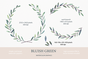 Bluish Green Watercolor wreaths