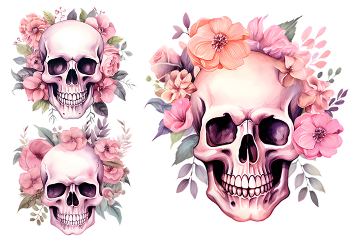Watercolor Pink Skull Clipart Bundle, an Object Illustration by Creative Arslan (Photo 4 of 9)