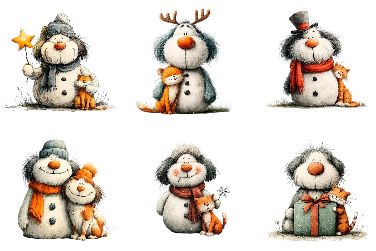 Whimsical Christmas Snowman Clipart, an Illustration by DreamArtGraphic (Photo 2 of 5)