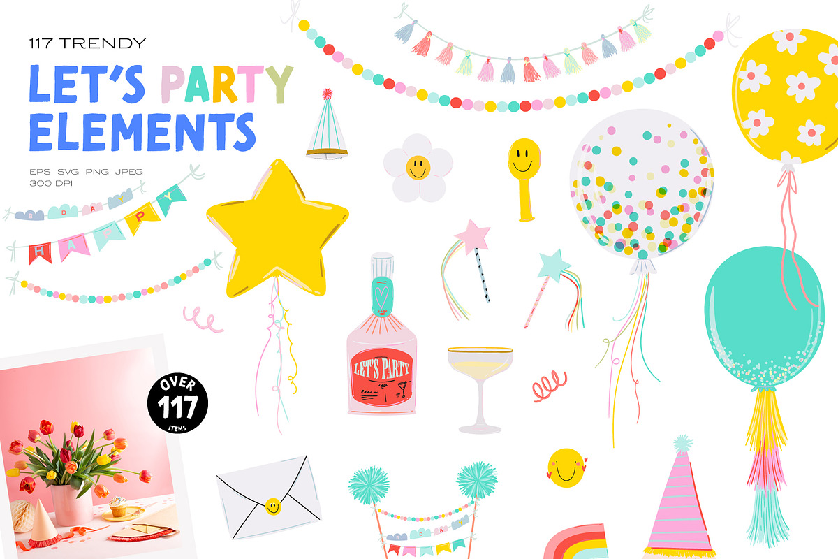 Party Clipart, Cards & Patterns, a Decorative Illustration by Ruslana Lubenets (Photo 3 of 22)