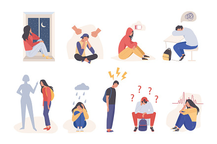 Tired sad people depressed. Lonely, a Person Illustration by Multigon