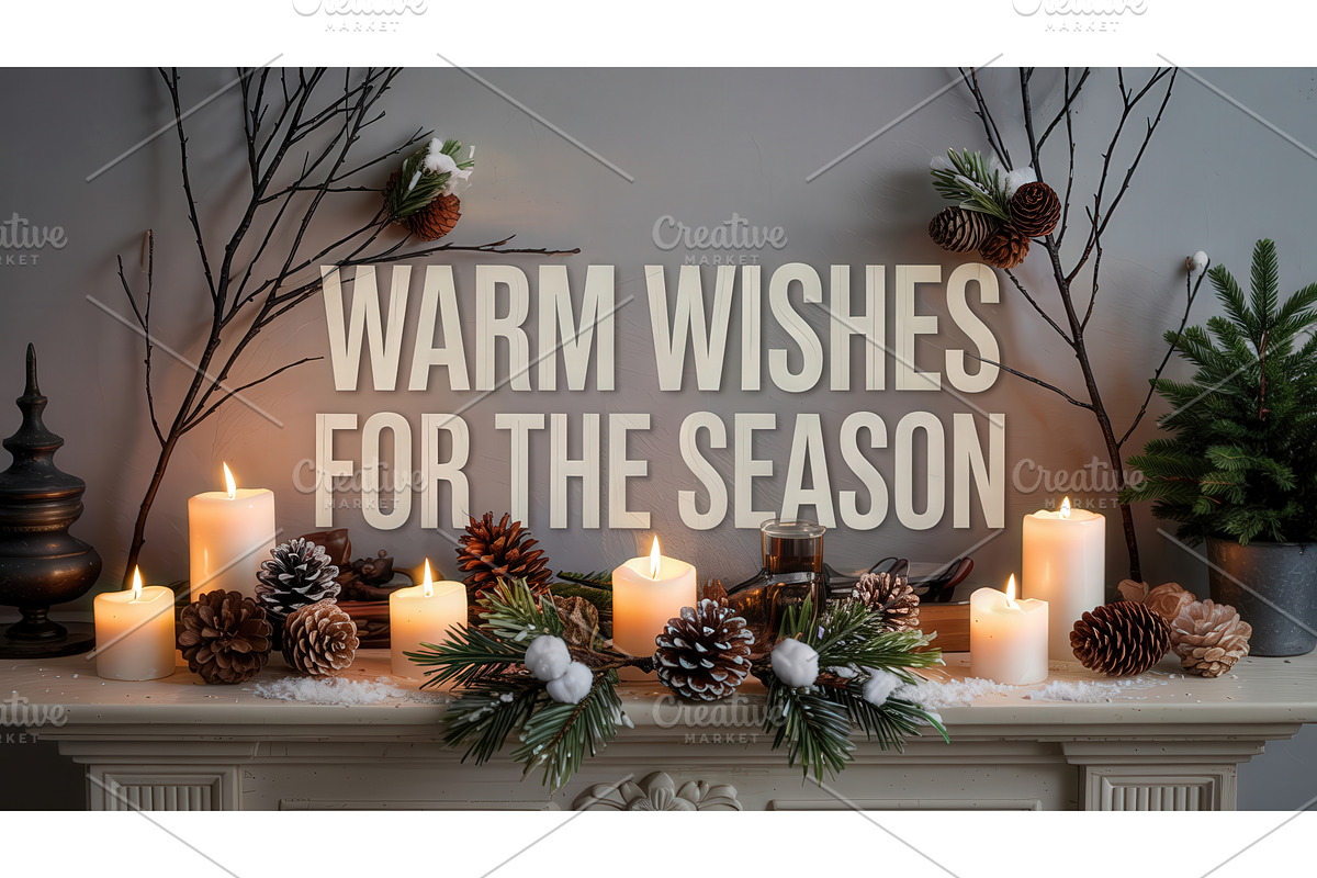 Festive holiday mantel decor with, an Illustration by tilialucida