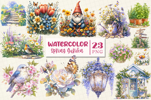 Spring Garden Sublimation Clipart, a Work Illustration by OK Design
