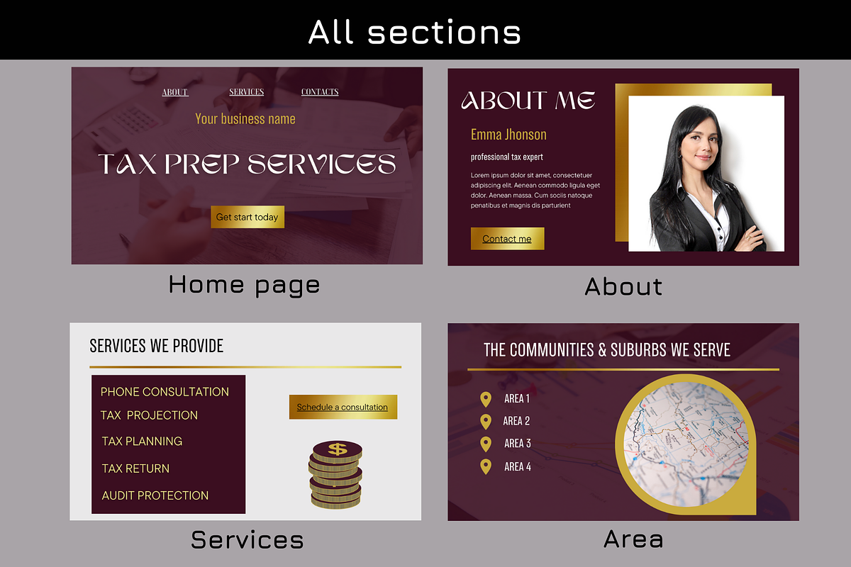 Canva website for Tax Preparer, a Landing Page Template by Amiraliya (Photo 3 of 7)