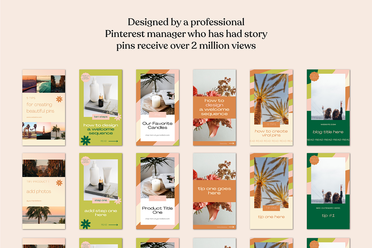 100 Retro Idea Pins Templates, a Social Media Template by Lucky Bee Creative Studio (Photo 2 of 13)