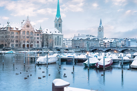 Old zurich town in winter view on stock photo containing zurich and old town