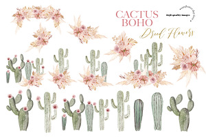 Cactus Pink Floral Pampas Clipart