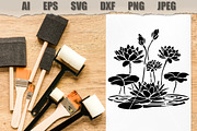 Stencil Lotus Pond Floral, a Decorative Illustration by MARYCRAFTIRIA (Thumbnail 2 of 3)