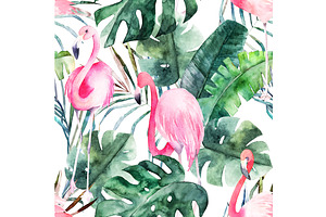 Tropical Pattern With Flamingo