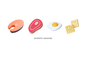 Protein sources 3d icons. Meat fish, a Food Illustration by Valerie Bodnar