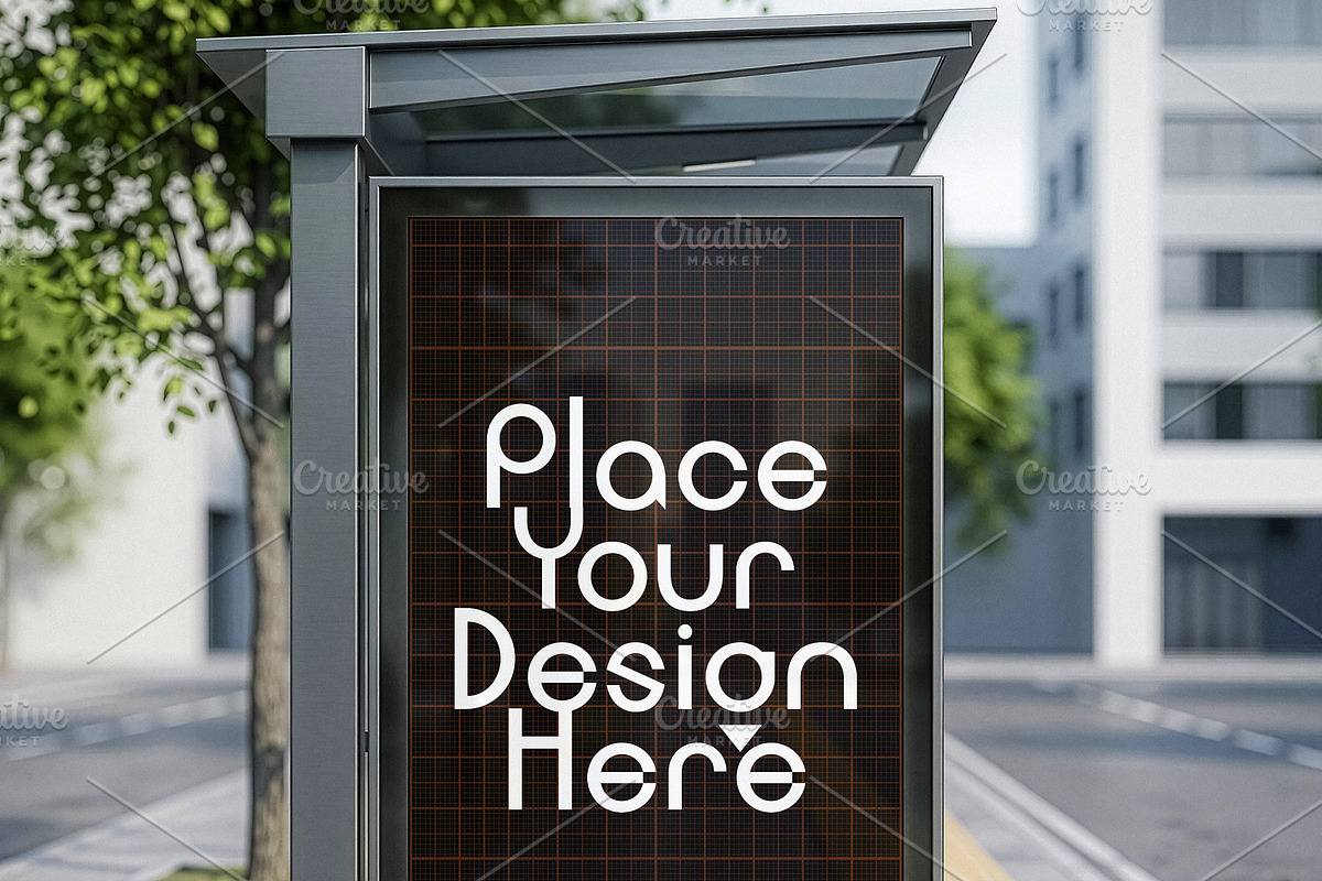 4 Vertical Bus Stop Screen Mockups, an Advertising Mockup by smishura (Photo 6 of 11)