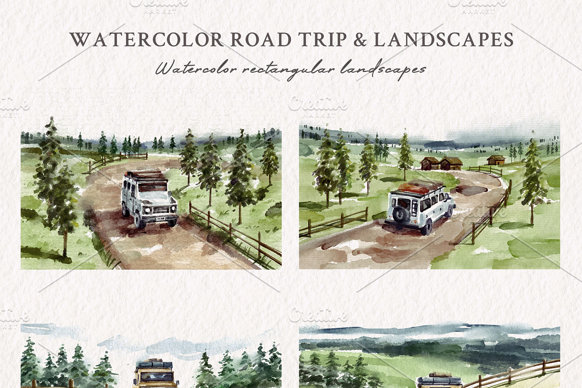 Watercolor Road Trip & Landscapes, an Illustration by Yorda Studio (Photo 3 of 11)