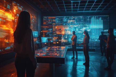 Tech team analyzing complex data on, a Background Photo by Pixeness