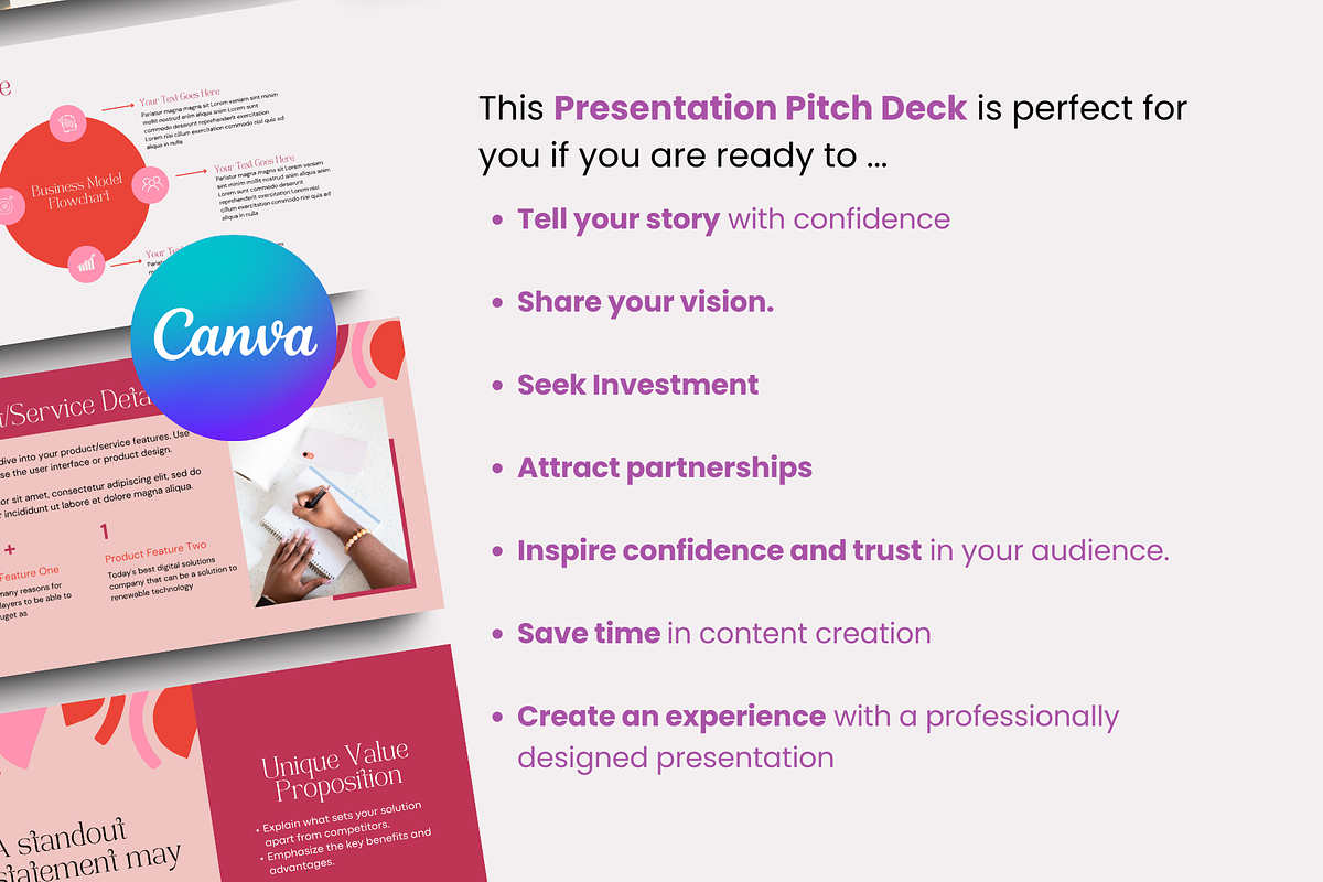 Best Business Pitch Deck for Canva, a Presentation Template by Templates by Carey (Photo 8 of 8)