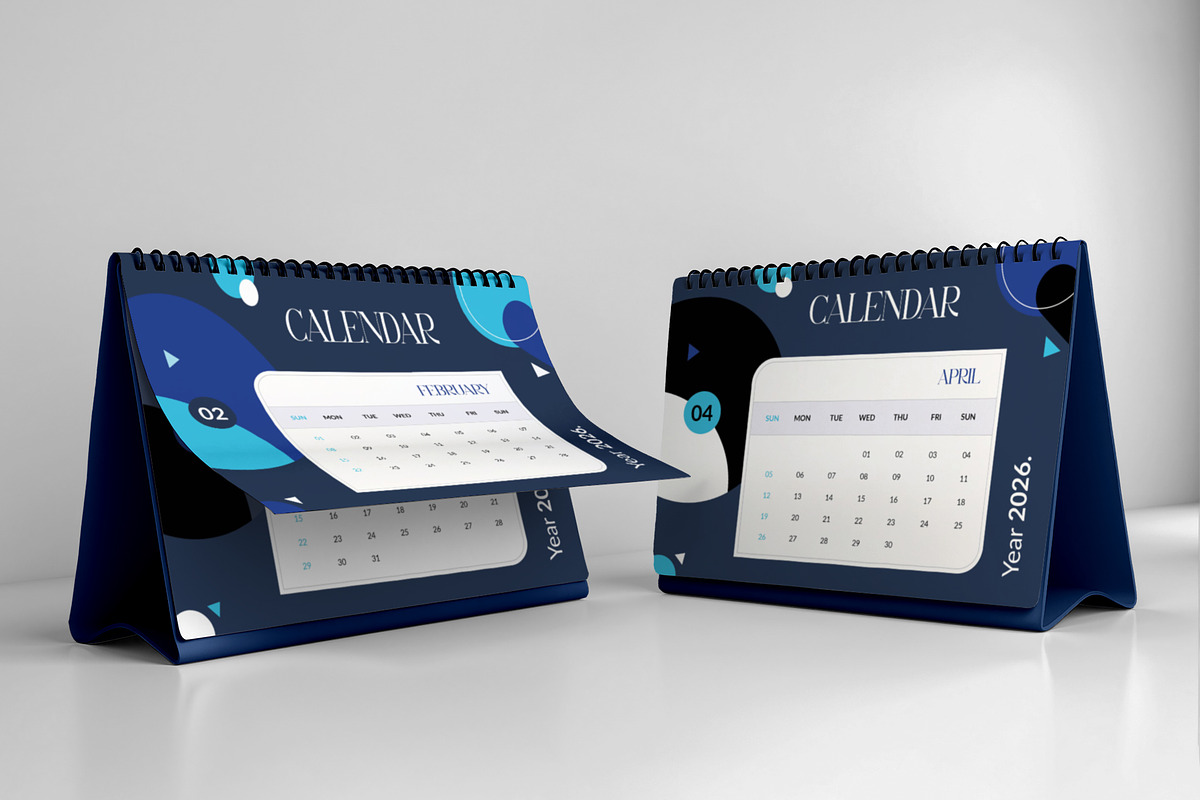Abstract Blue 2026 Desk Calendar, a Stationery Template by Spark_Creative (Photo 2 of 7)