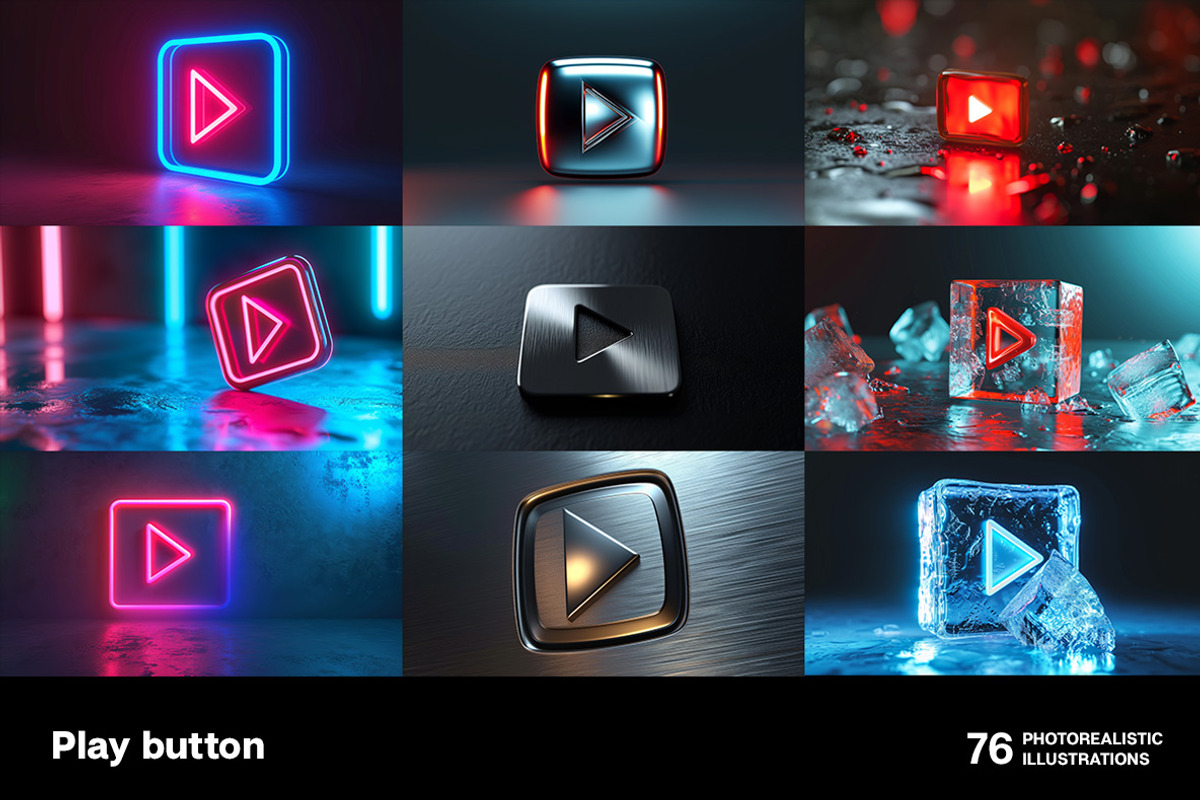 Play buttons. 76 images, a Background Graphic by Handmadefont (Photo 5 of 15)