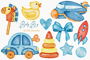 Baby Boy Toys watercolor clipart, a Decorative Illustration by LuiDesignStudio (Thumbnail 3 of 5)
