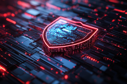 Digital Shield: A luminous red shiel, a Background Photo by Pixeness