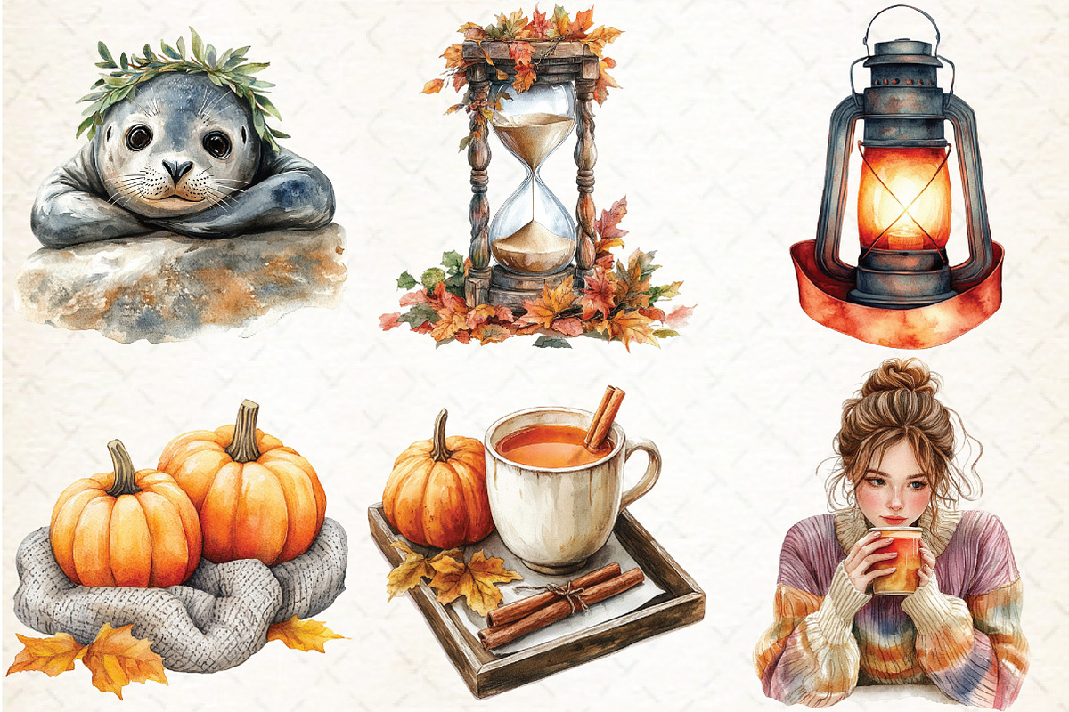 Watercolor Coastal Autumn Clipart, an Illustration by Libby Wishes (Photo 4 of 9)