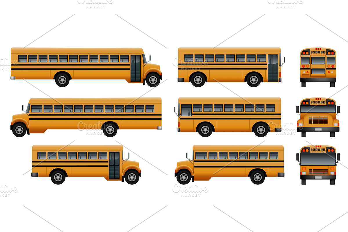 School bus back kids icons set, a Transportation Illustration by Ylivdesign