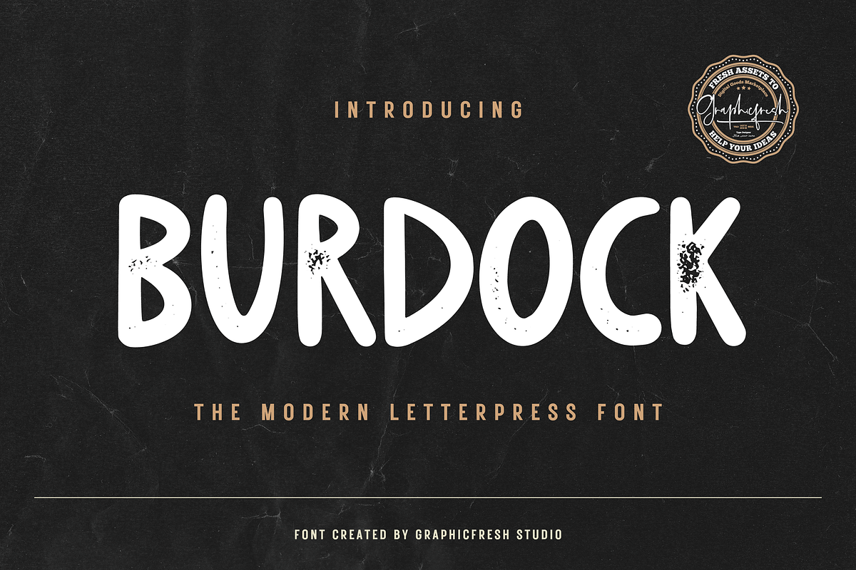 Burdock - Modern Letterpress Font, a Sans Serif Font by Graphicfresh (Photo 1 of 8)