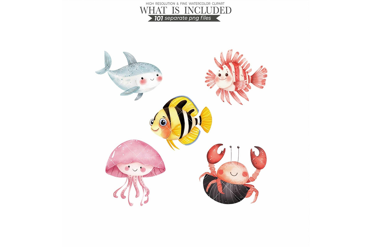 Cute Sea Animals Watercolor Clipart, an Animal Illustration by CharmClipart (Photo 9 of 9)