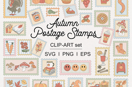 Autumn Postage Stamps clipart set