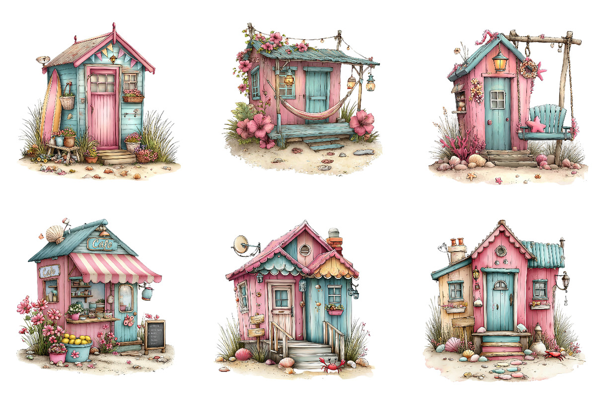 Whimsical Summer Beach Hut Clipart, an Illustration by CreationArt (Photo 2 of 7)