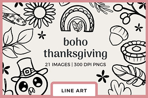 Boho Thanksgiving Line Drawings