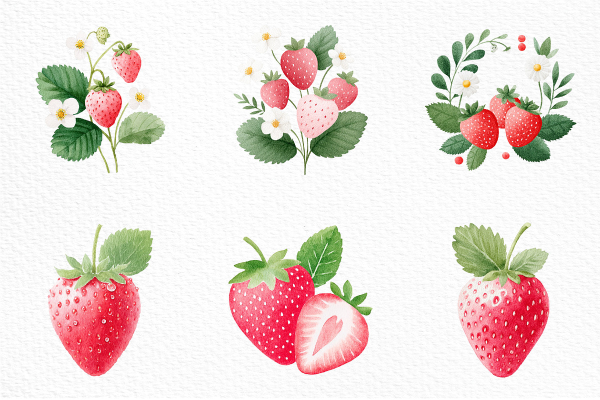 Strawberry Watercolor Clipart Set, an Illustration by Craft Nest (Photo 5 of 11)