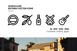 50 Spain Icons, an Outline Icon by Side Project