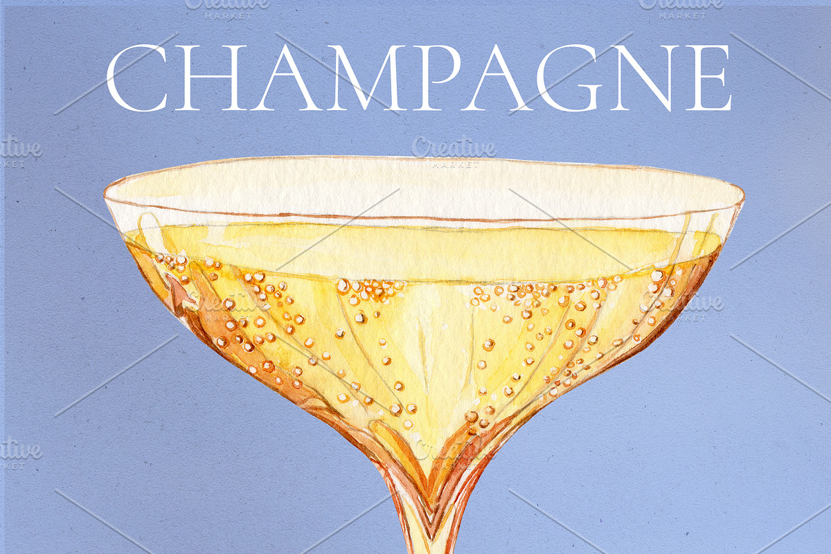 Champagne Watercolor Cocktail, a Food Illustration by Olexandra Mur (Photo 2 of 3)