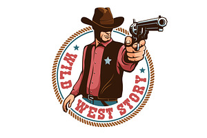 Cowboy Pointing A Gun - Vintage Logo