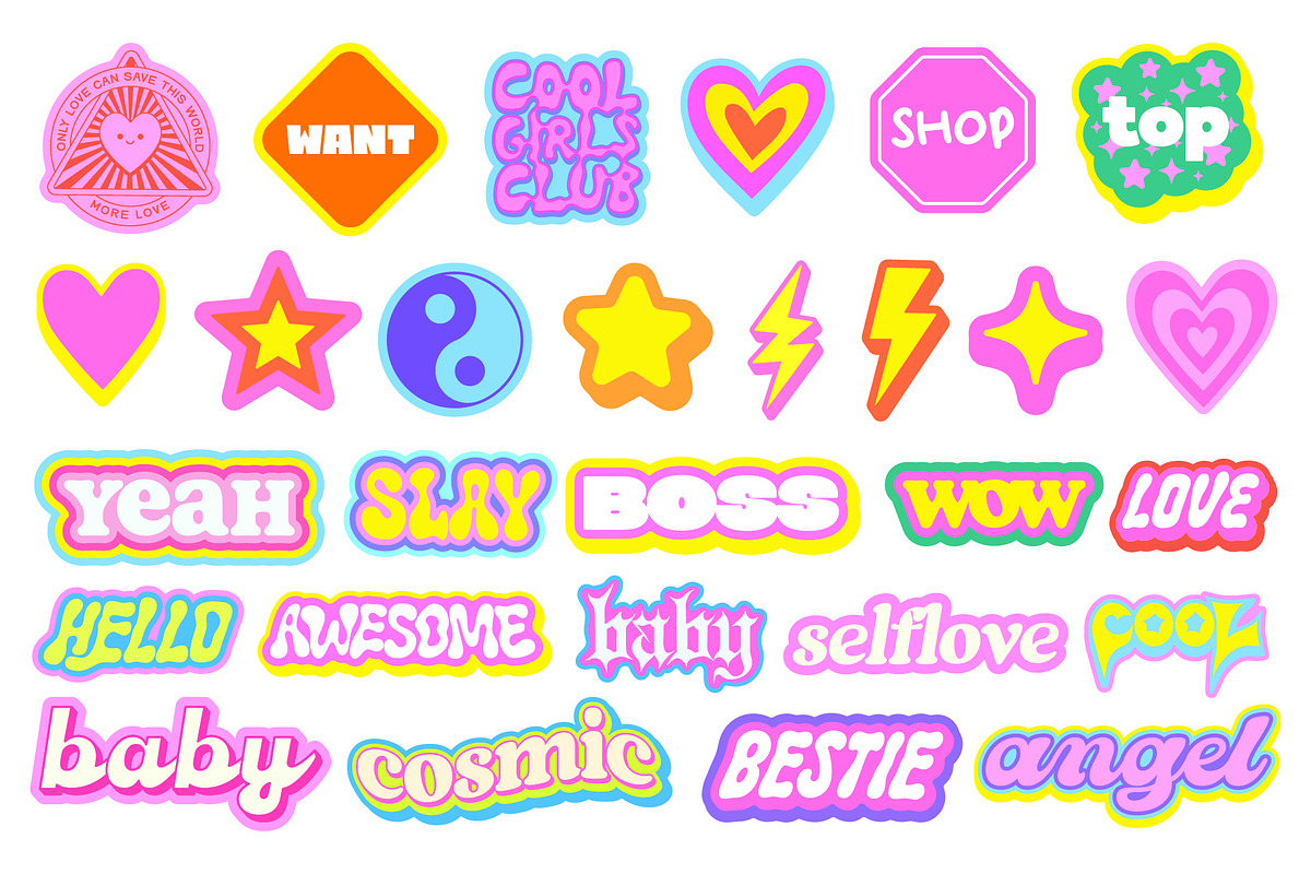 GIRLS CLUB - VECTOR Y2K STICKERS SET, an Object Graphic by craftlove (Photo 7 of 13)