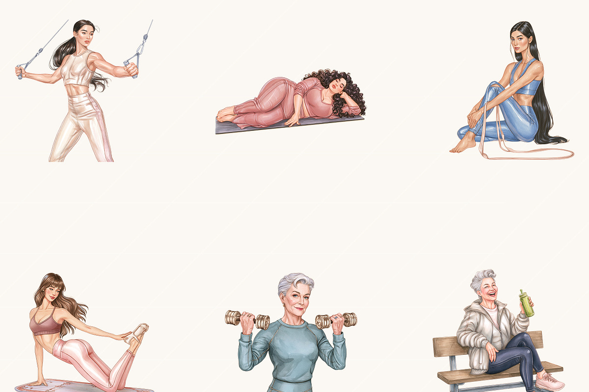 Fitness Girl Clipart Bundle, a Person Illustration by BusyDaydesign (Photo 5 of 9)
