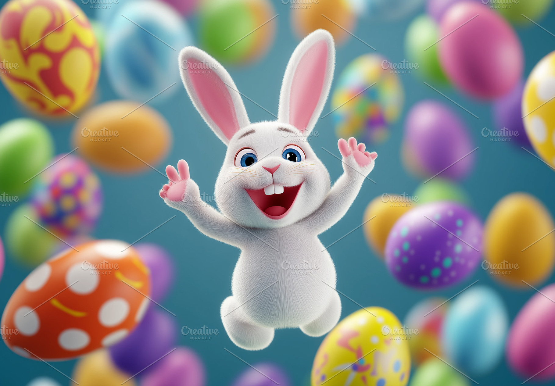 A playful cartoon white bunny, an Abstract Photo by Imaginarium