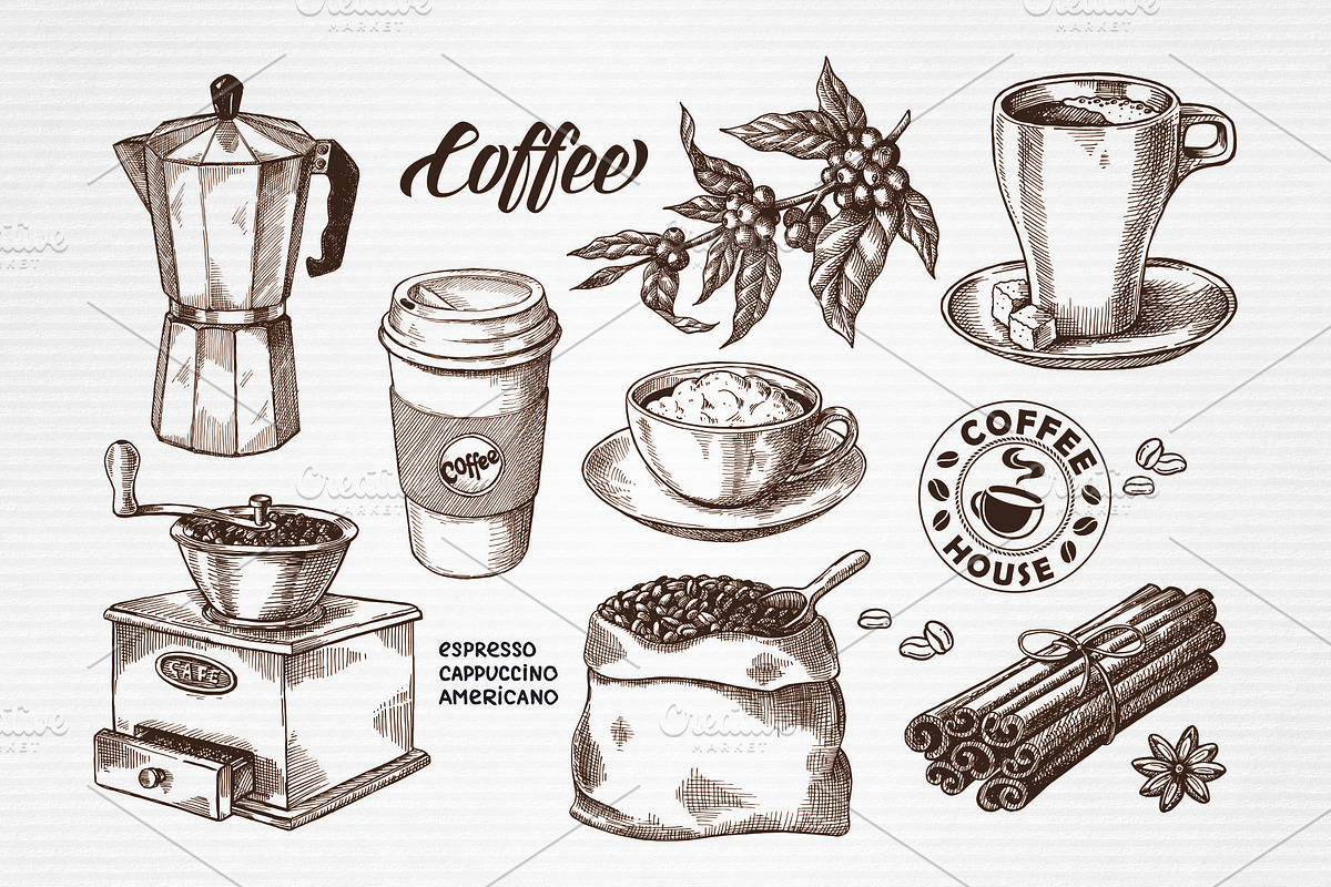 Hand drawn coffee set, a Food Illustration by natadanko (Photo 2 of 2)