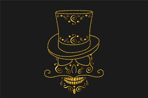 Skull Icon Gold With Cylinder Hat