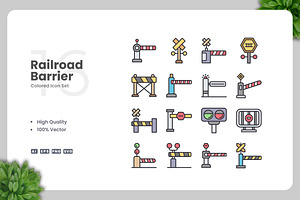 Railroad Barrier Colored Icons, an Icon by Upnowgraphic