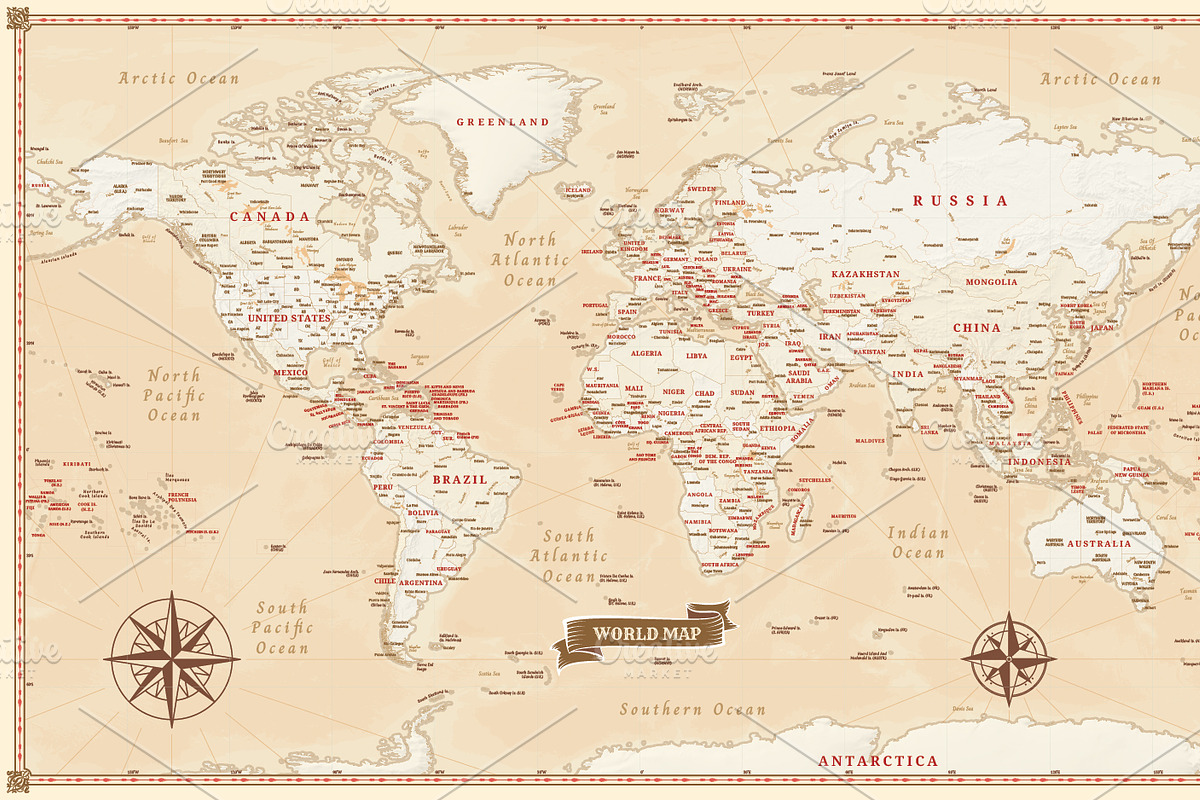 World Map Vector - Vintage Style, an Education Illustration by AdrianDragne (Photo 2 of 4)