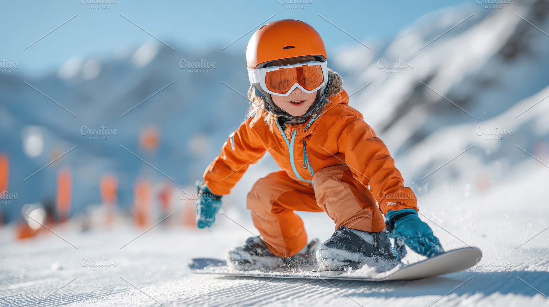 Young child snowboarding on snowy slope, a Sports & Recreation Photo by AlyaAnd