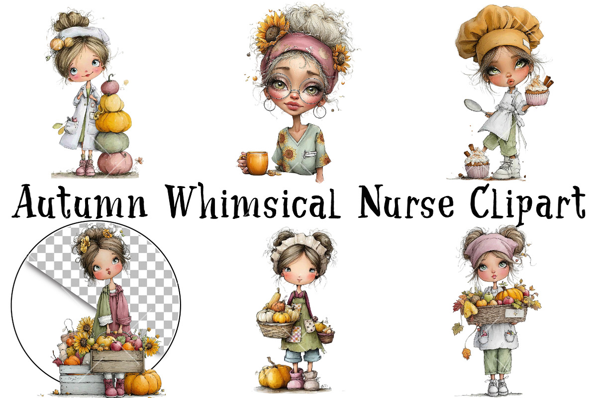 Autumn Whimsical Nurse Clipart, a Seasonal Illustration by OK Design (Photo 2 of 6)