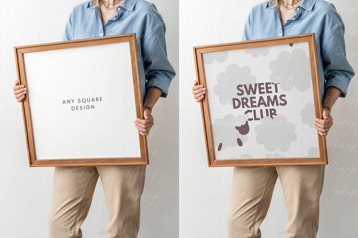 Wood Square Frame in Hands Mockup, a Product Mockup by TatiMockup (Photo 2 of 3)