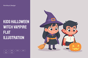Kids Halloween Witch Vampire Flat