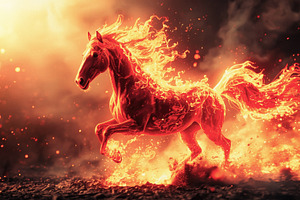 A horse of fire galloping in a world, an Animal Photo by Perpis