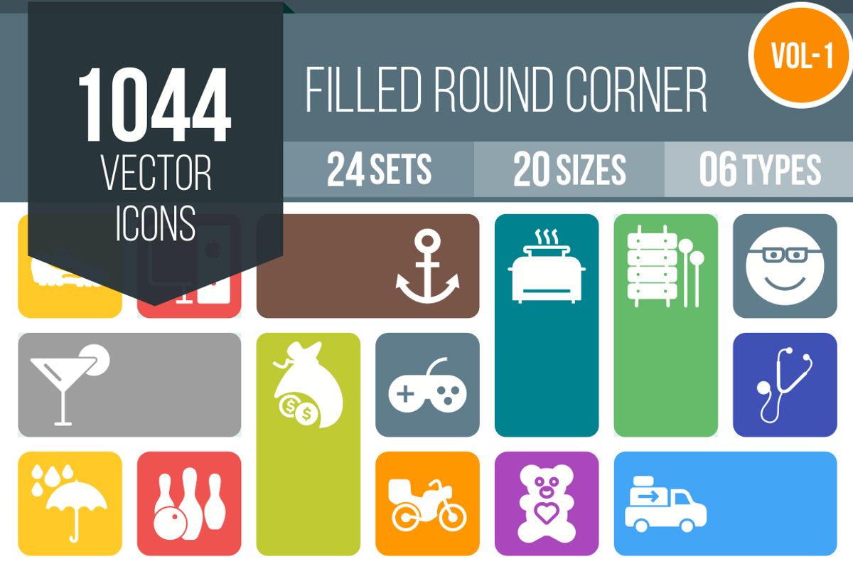 1000+ Flat Round Corner Icons (V1)