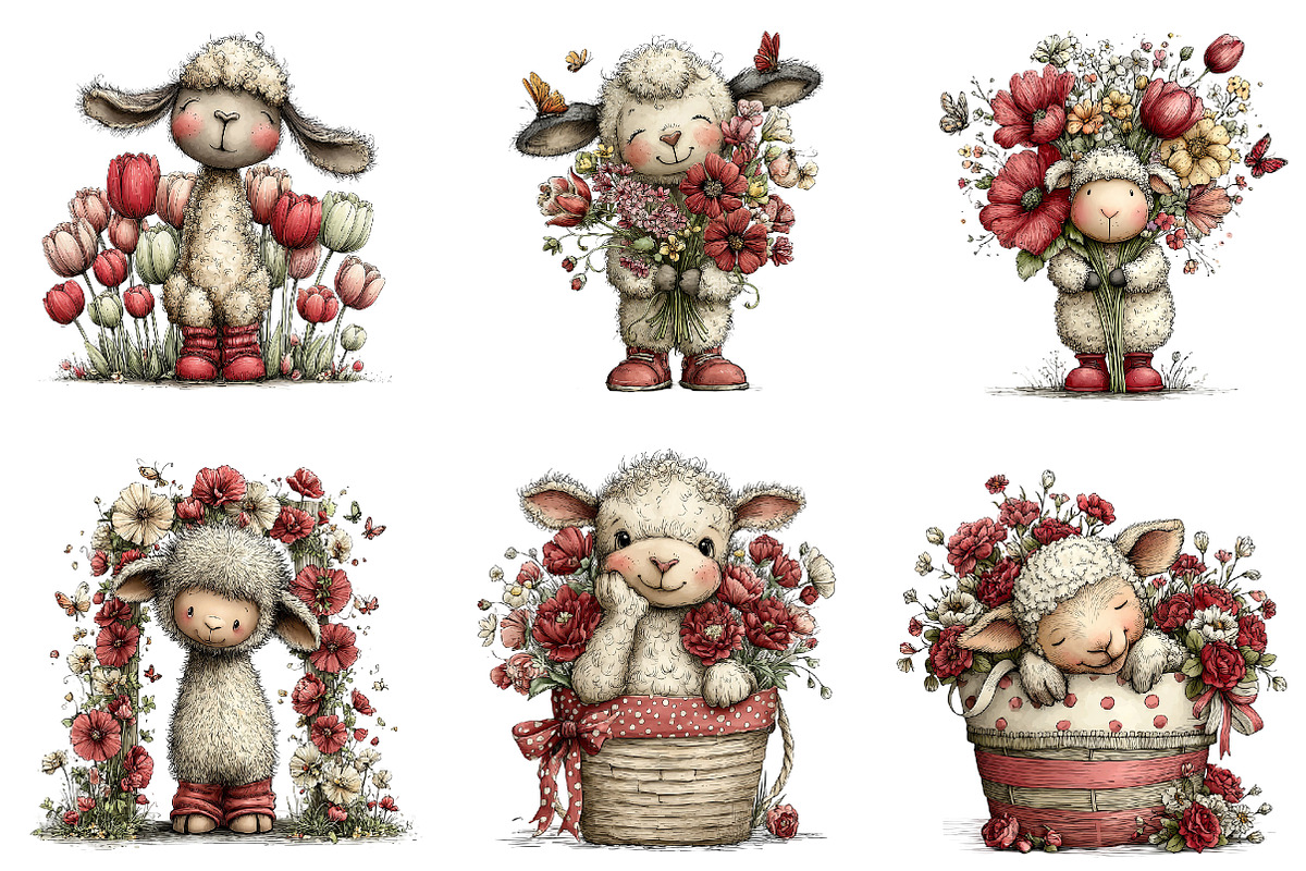 Cute Spring Lamb Clipart, an Illustration by CreationArt (Photo 4 of 7)