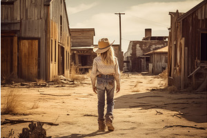 Cowboy Girl Walk Wild West. Generate